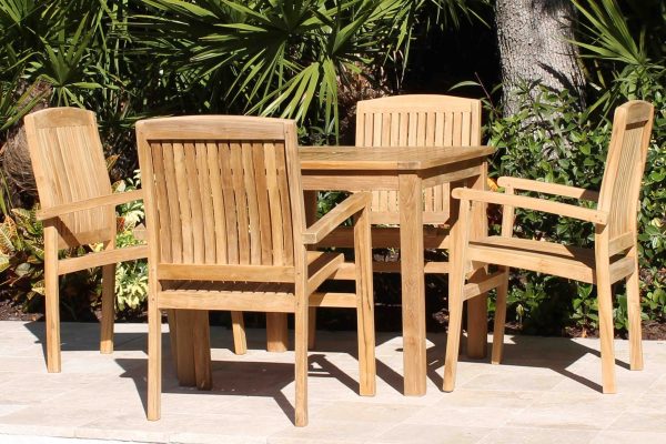 36in Square Table & 4 Pacific Chair Teak Set – Oceanic Teak Furniture